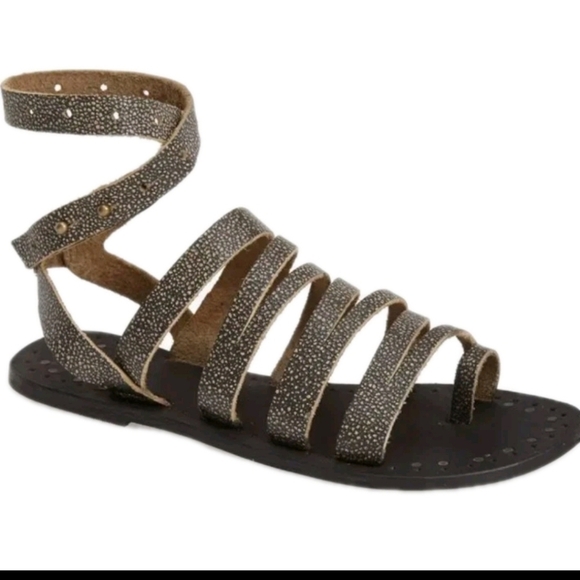 Free People Womens Gray Leather Sunever Boho Chic Gladiator Sandals 37 - Picture 3 of 12